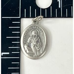 Patron Saint Catherine Siena Italian Medal Pendant Charm Catholic Religious Vtg